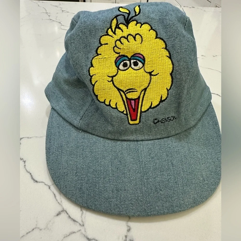 Vintage Sesame Street Kids Big Bird Denim Cap 90s made